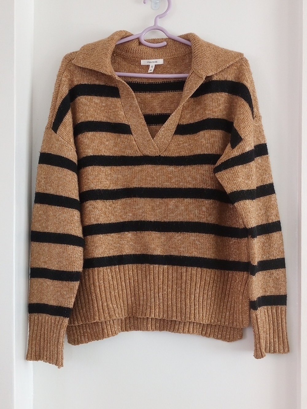 Maurices Brown & Black Striped V‑Neck Sweater Size Medium